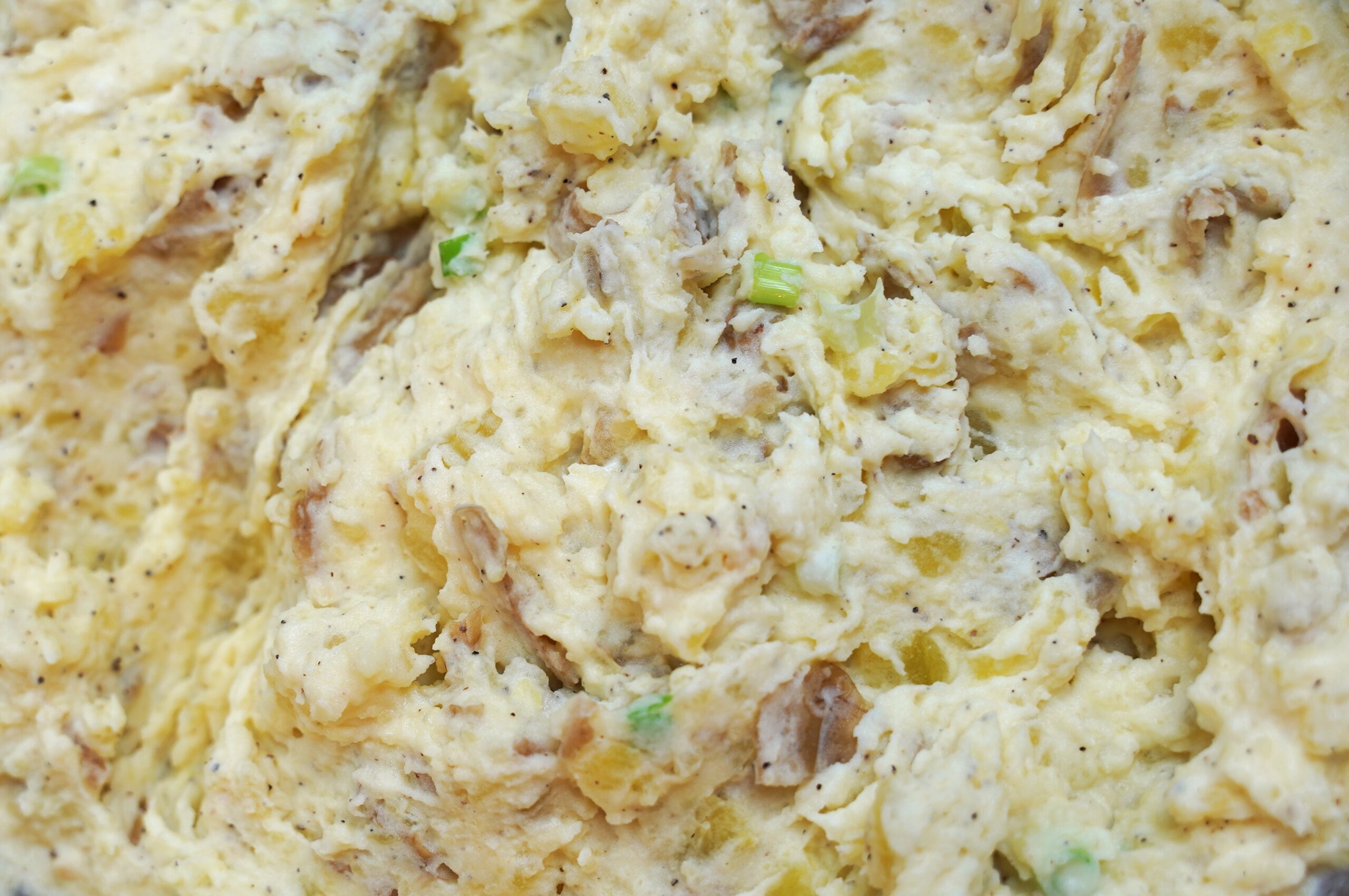 close up photographic of the best mashed potatoes ever. Rustic and flavorful.