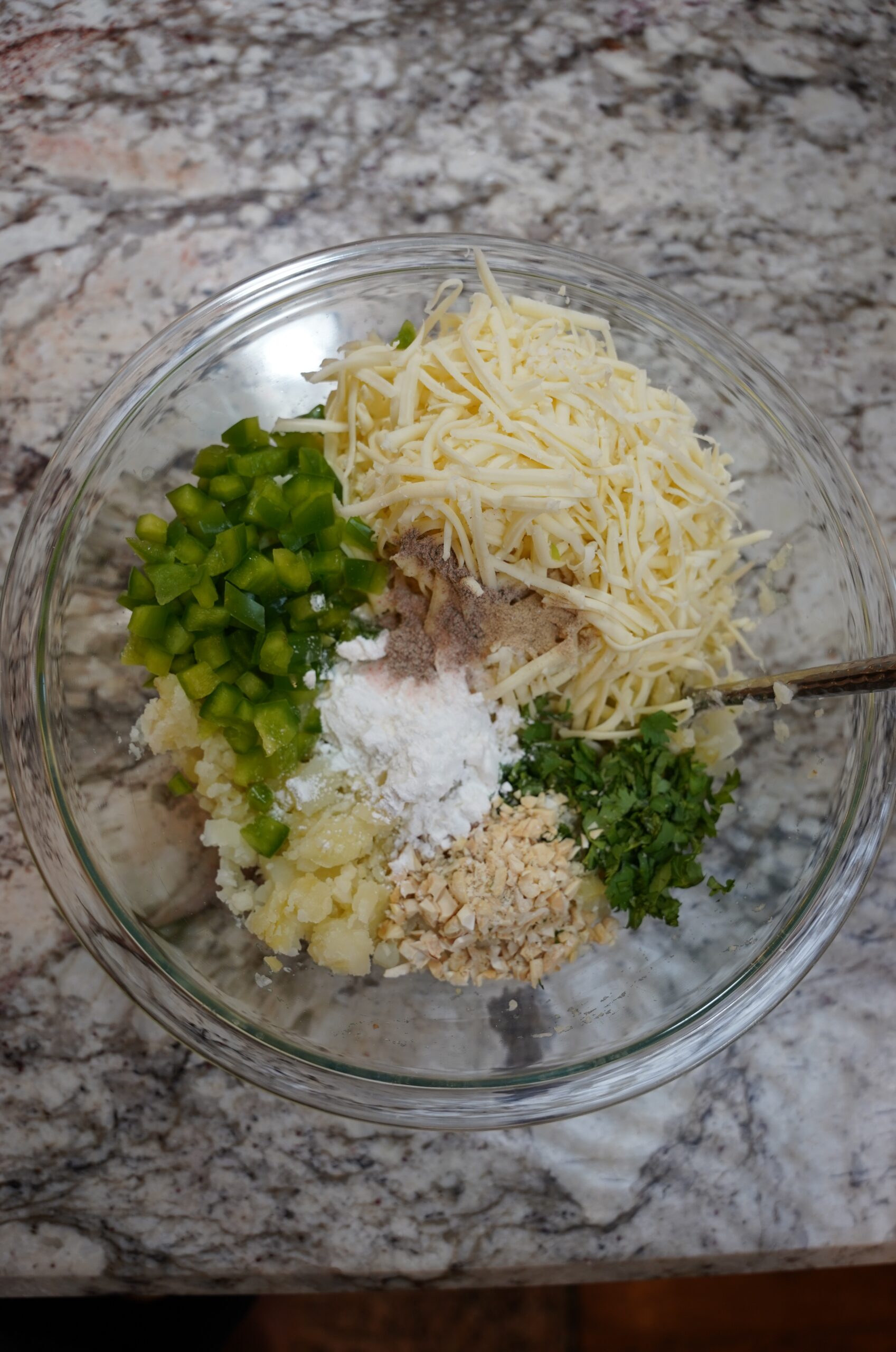 Kofta ingredients in a large bowl ready for mixing.