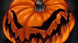 anime drawing of a spooky jack o lantern with a scary smile