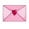Two toned pink envelope with sparkles and a red heart as a seal..