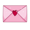 Two toned pink envelope with sparkles and a red heart as a seal..